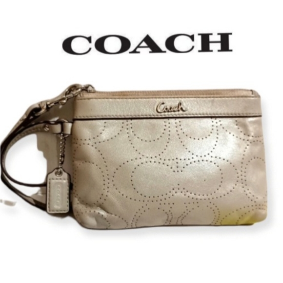 COACH Metallic Perforated Signature C Wristlet EUC - Picture 1 of 4